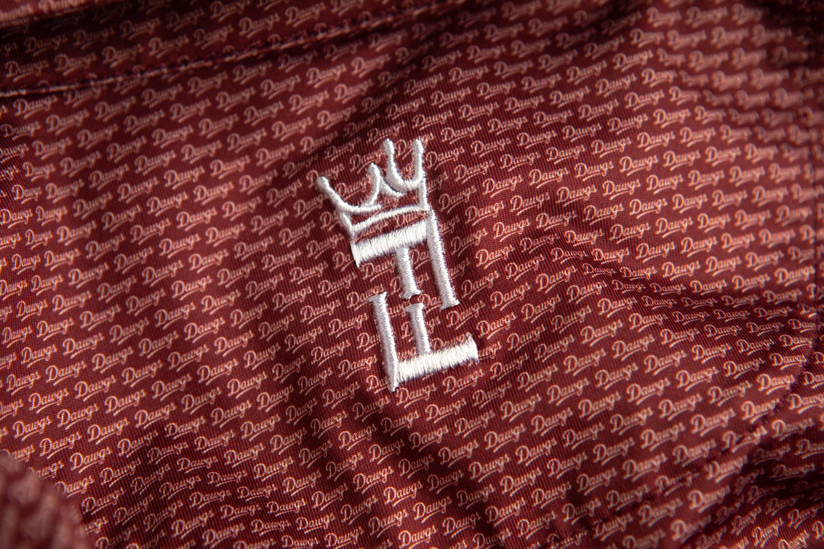 Maroon Script polo by Fore Horsemen, embroidered logo
