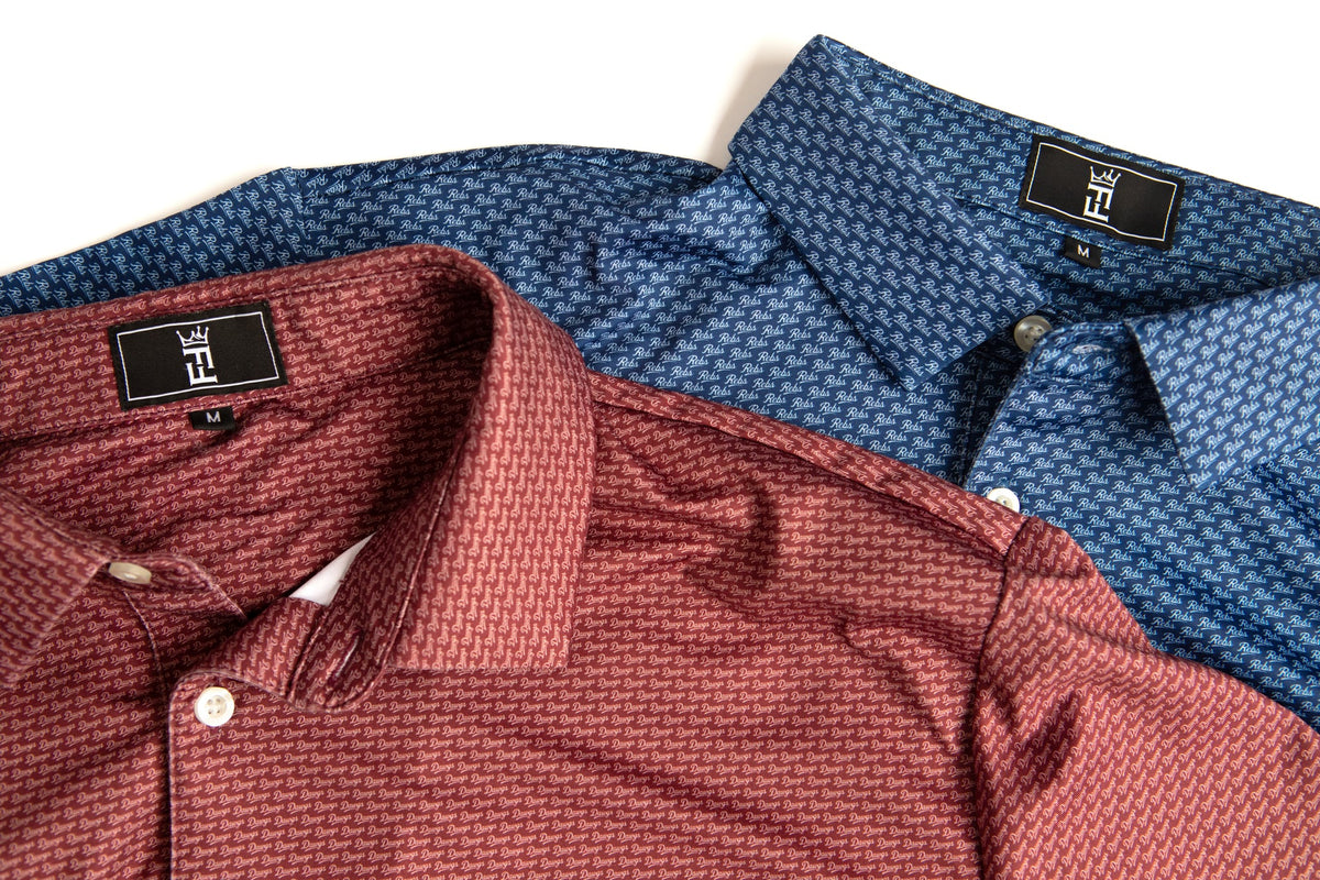 Maroon Script polo by Fore Horsemen, with the Navy Script