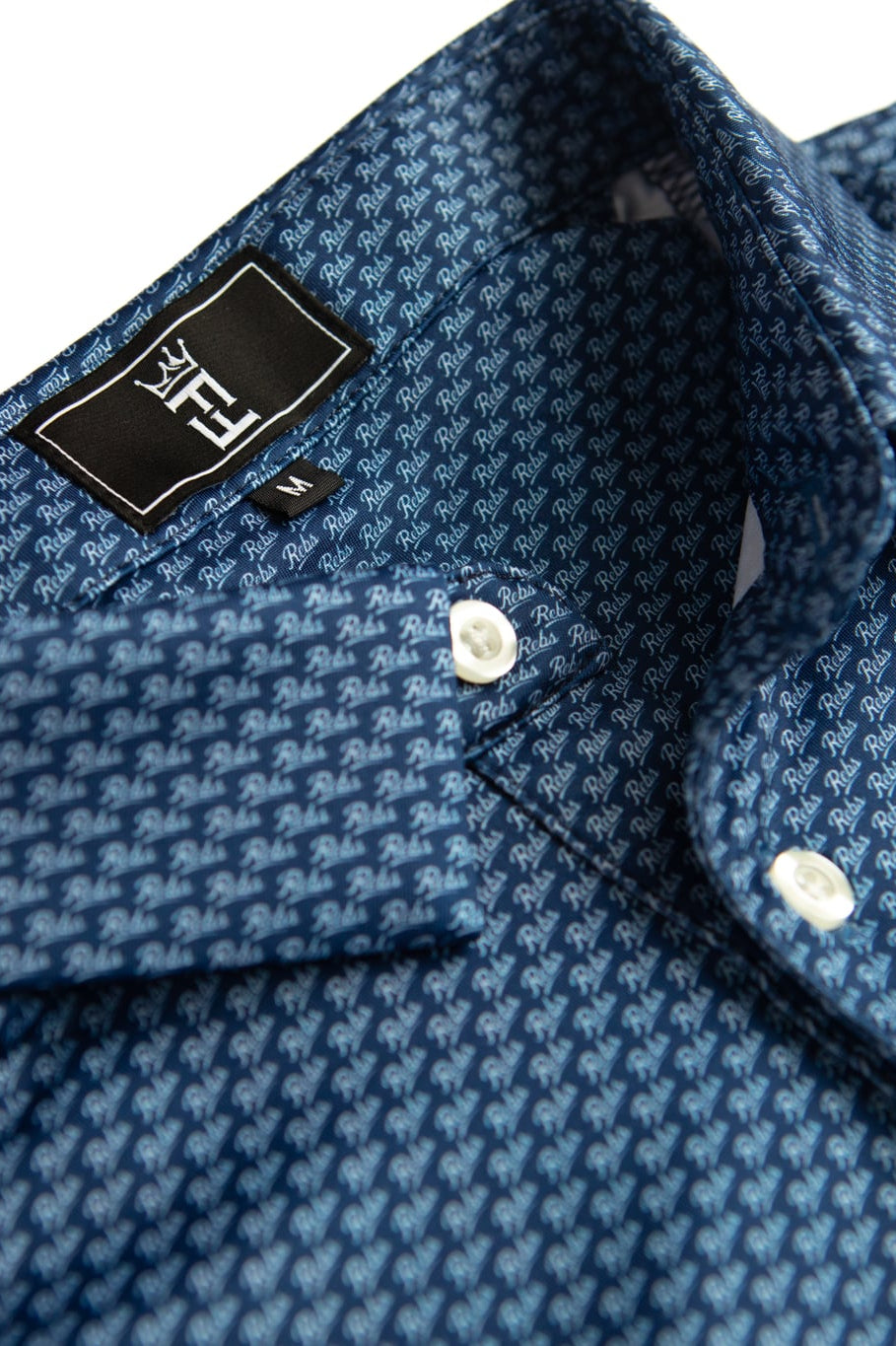 Navy Script polo by Fore Horsemen, placket