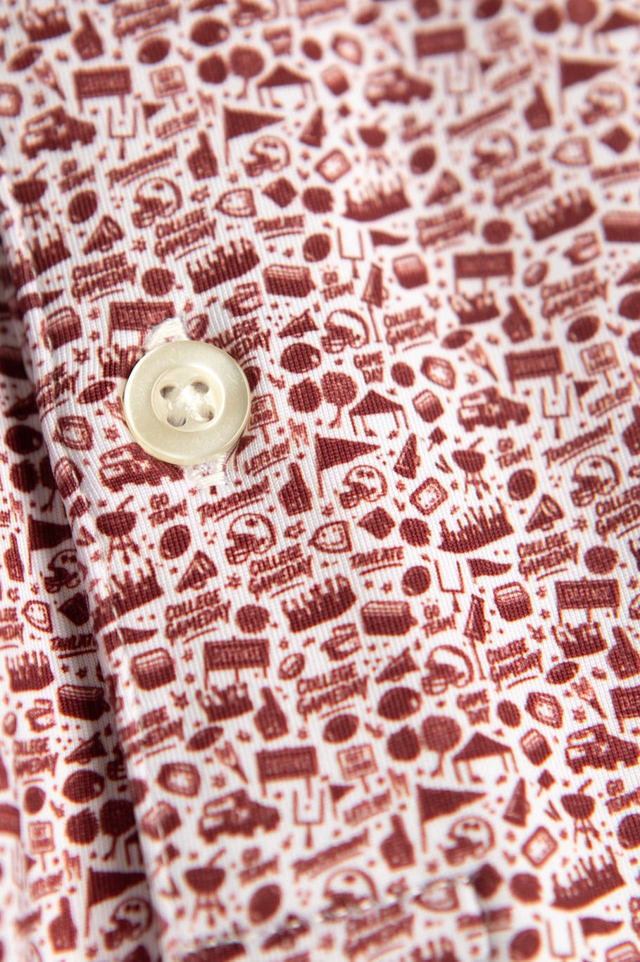 The Tailgater polo by Fore Horsemen, gameday print close-up