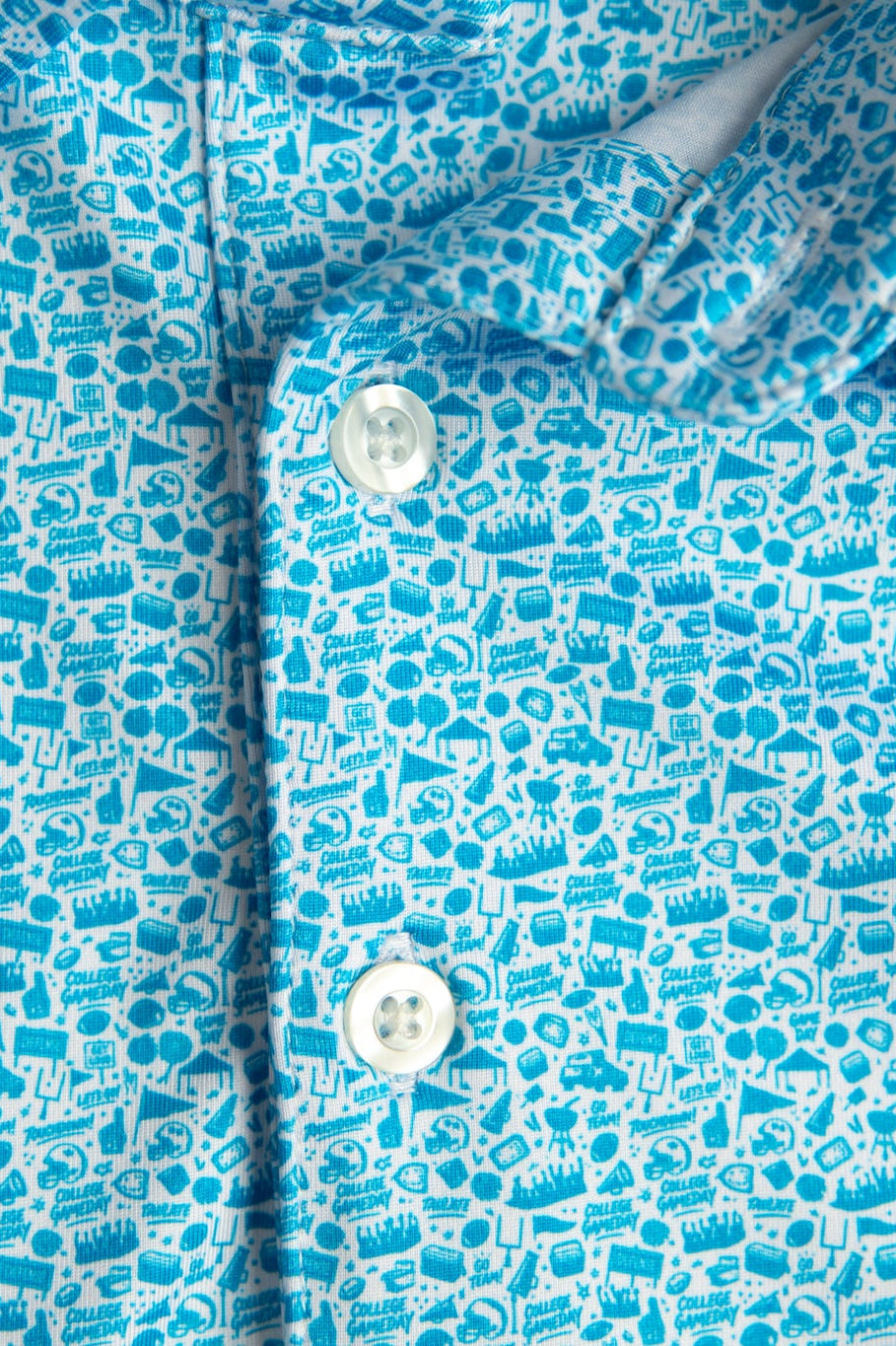 The Tradition polo by Fore Horsemen, placket and print
