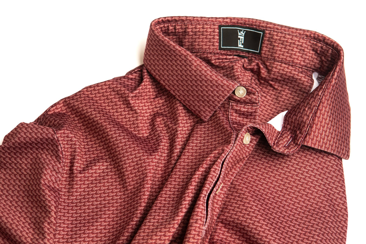 Maroon Script polo by Fore Horsemen, collar