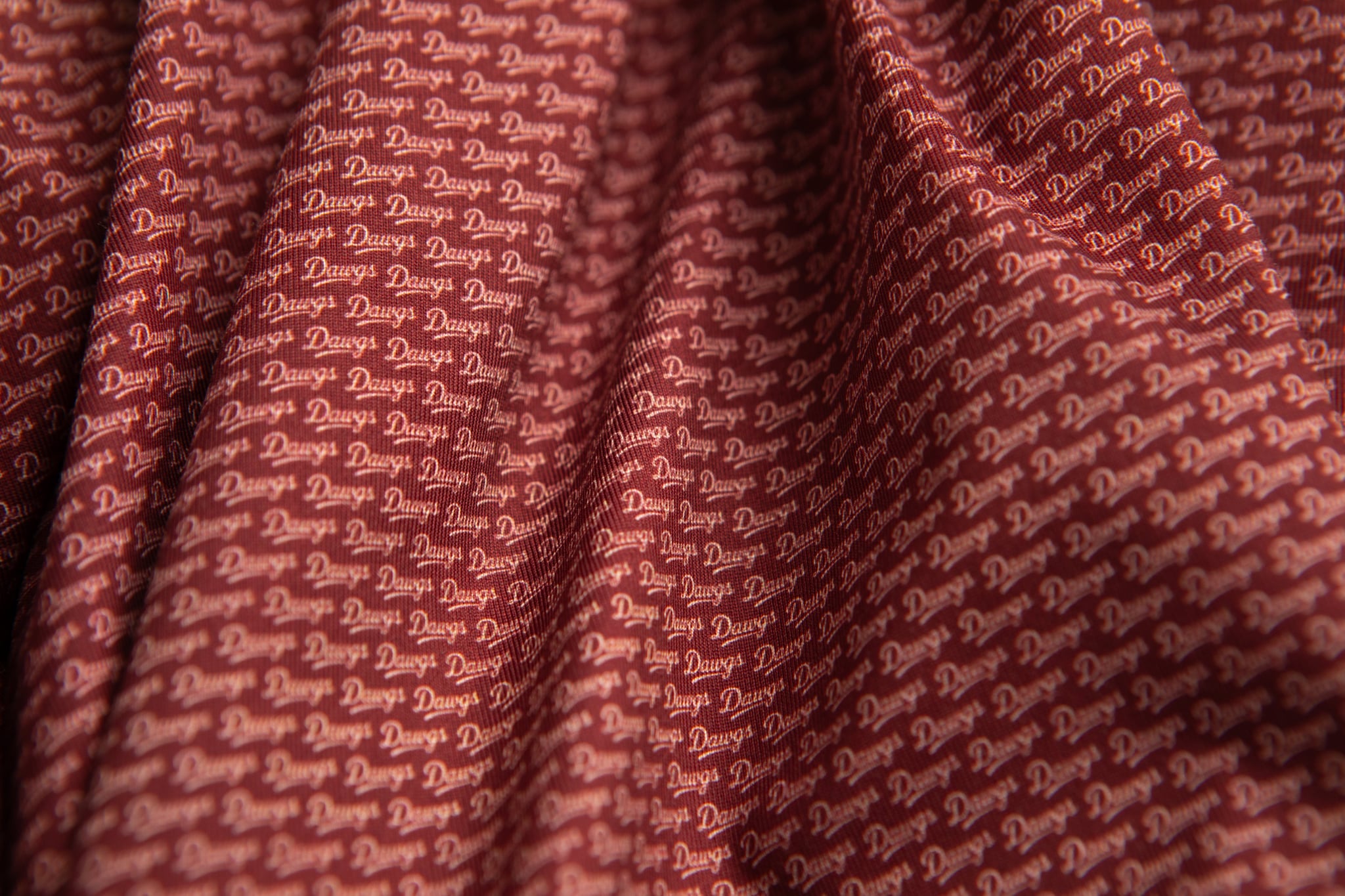 Maroon Script polo by Fore Horsemen, script print close-up