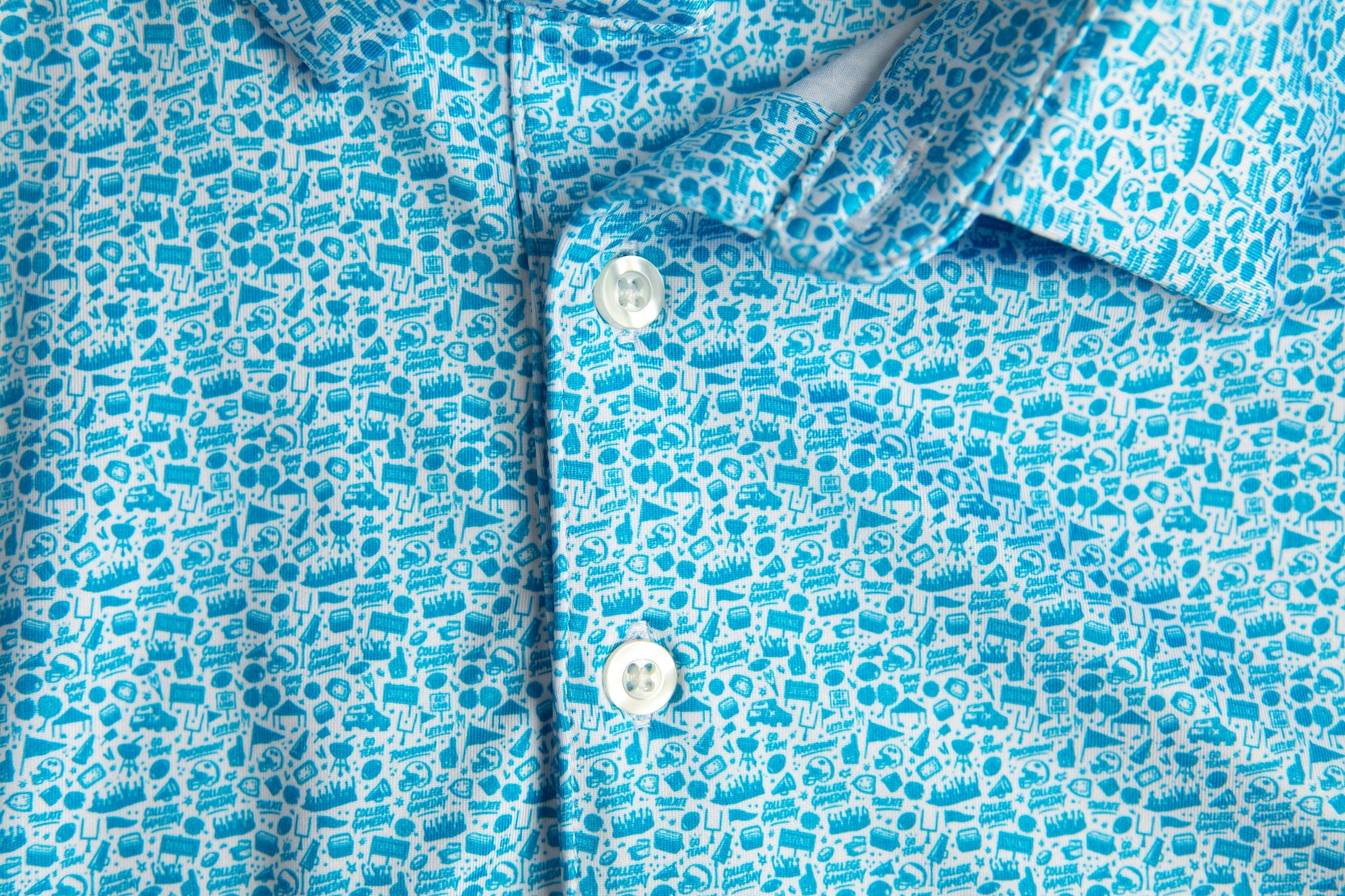 The Tradition polo by Fore Horsemen, placket and print